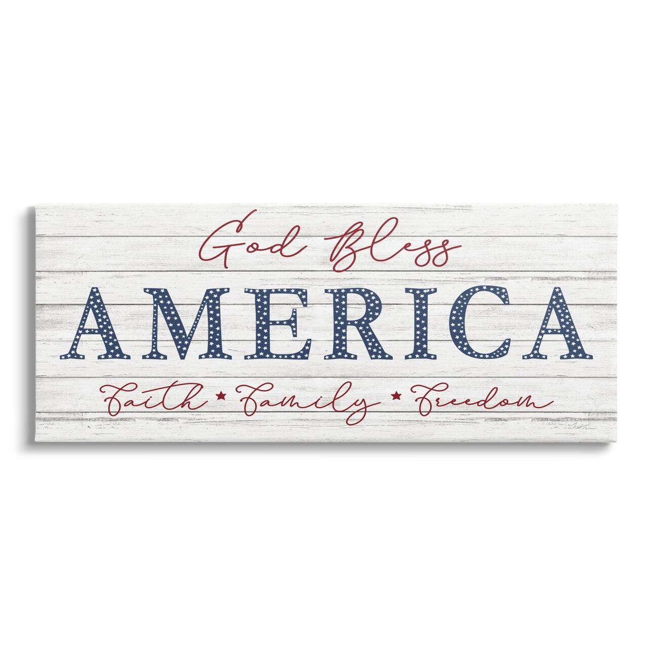 Stupell Industries God Bless America Faith Family Freedom Hanging Sign Canvas Wall Art